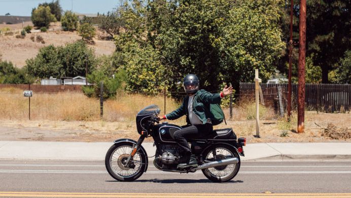 old school bmw motorcycle rider in california