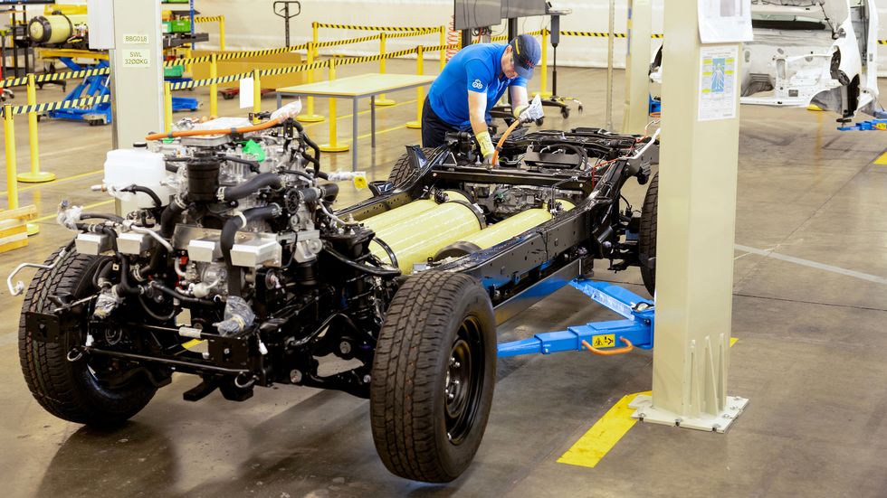 2023 toyota hilux hydrogen truck chassis being assembled